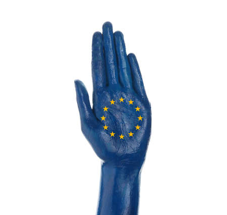 Hand painted in colors of European Union flag on white backgroundの写真素材