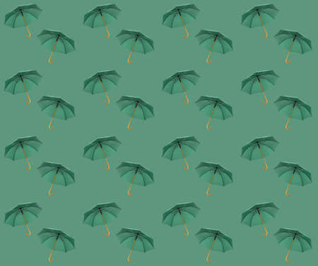 Stylish umbrellas on green backgroundの写真素材
