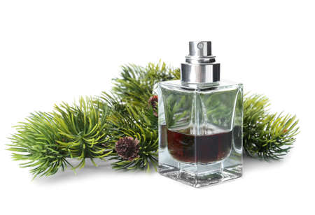 Bottle of perfume on white backgroundの写真素材