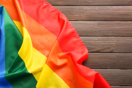 Rainbow LGBT flag on wooden backgroundの写真素材
