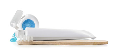 Set for oral hygiene on white backgroundの写真素材