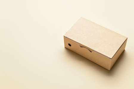 Blank cardboard box on color background