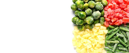 Mix of frozen vegetables on white backgroundの写真素材