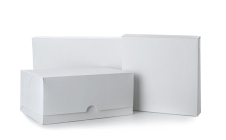 Blank cardboard boxes on white backgroundの写真素材