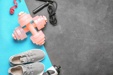 Sports equipment on dark backgroundの写真素材