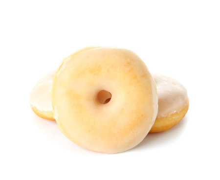 Tasty donuts isolated on white backgroundの写真素材