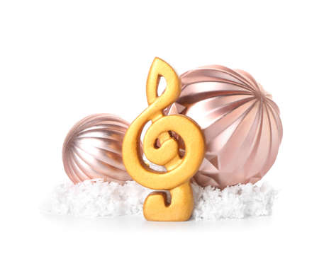 Violin clef and Christmas decor on white backgroundの写真素材