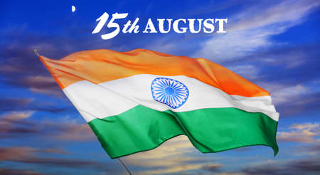 The national flag of the India outdoors. Independence Day celebrationの写真素材