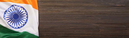 Flag of India on wooden background with space for text