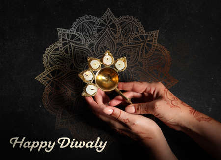 Beautiful greeting card for Diwali (Festival of lights)の写真素材