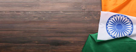 Flag of India on wooden background with space for text
