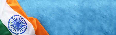 Flag of India on color background with space for textの写真素材