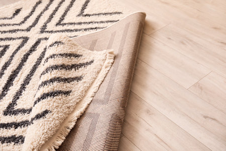 Beautiful soft carpet on floor, closeupの写真素材