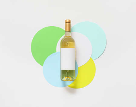 Bottle of wine with blank label on white backgroundの写真素材