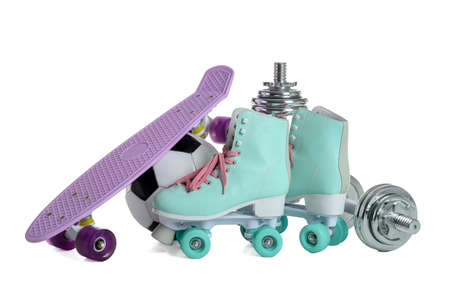 Set of sport equipment on white backgroundの写真素材