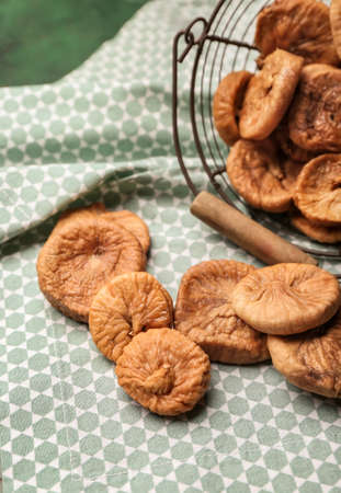 Tasty dried figs on fabric backgroundの写真素材