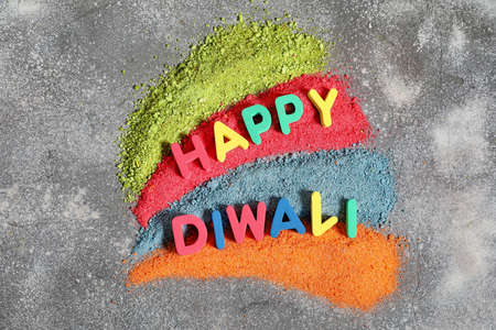 Text HAPPY DIWALI on gray backgroundの写真素材
