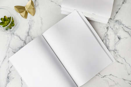 Open blank magazine on light background
