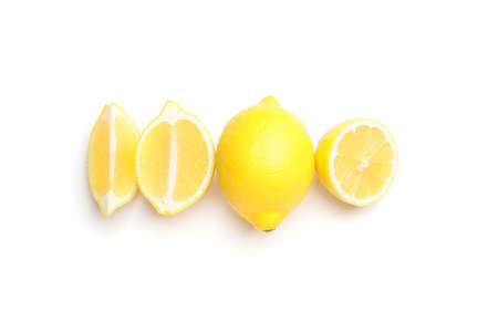 Ripe lemons on white background