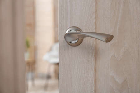 View of living room through open doorの写真素材