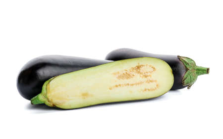 Cut eggplant on white backgroundの写真素材