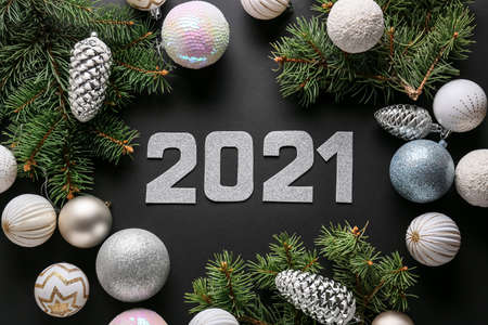 Beautiful New Year composition on dark backgroundの写真素材