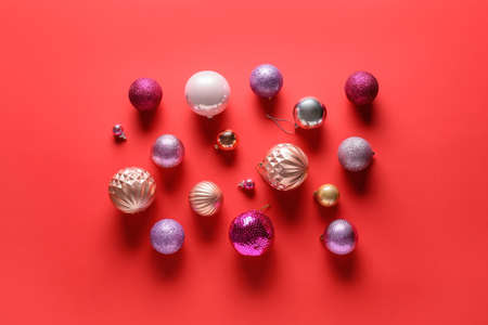 Beautiful New Year composition on color backgroundの写真素材