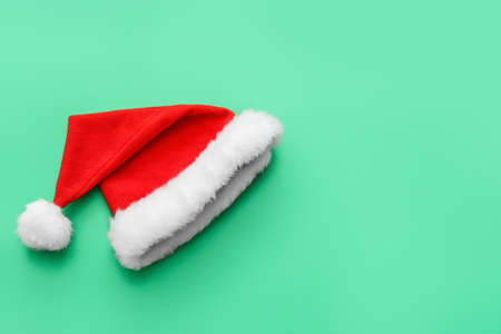 Santa hat on color backgroundの写真素材