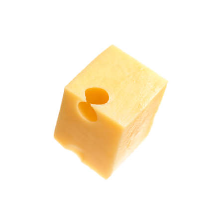 Piece of tasty cheese on white backgroundの写真素材