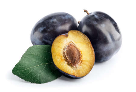 Tasty sweet plums on white backgroundの写真素材