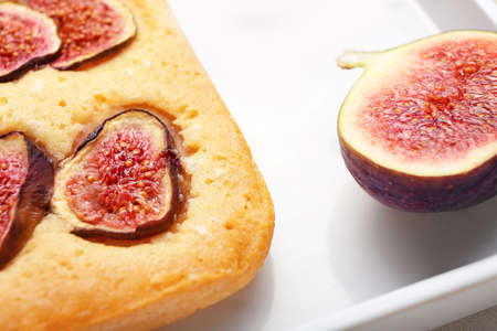 Delicious fig pie on tray, closeupの写真素材