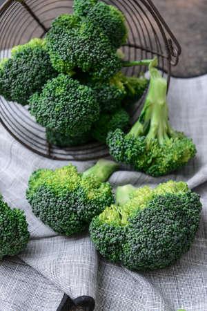 Fresh broccoli cabbage on dark backgroundの写真素材