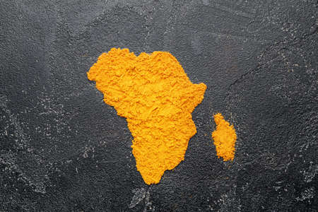 Continent Africa made of spices on dark backgroundの写真素材