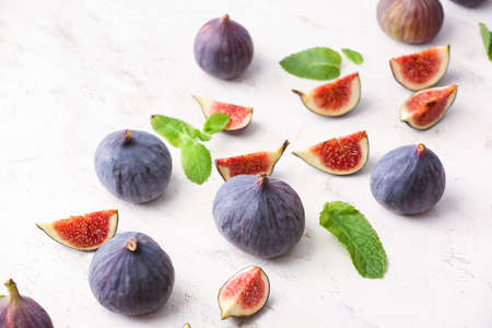 Composition with fresh figs on light backgroundの写真素材