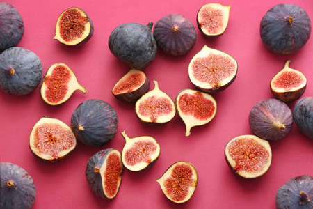 Composition with fresh figs on color backgroundの写真素材