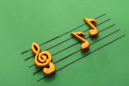 Music notes on color backgroundの写真素材