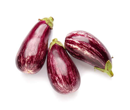 Fresh eggplants on white backgroundの写真素材