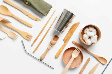 Eco tableware on white background