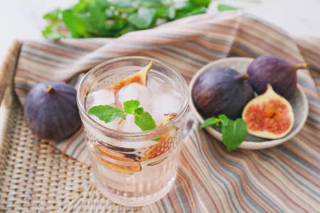 Composition with tasty fig lemonade, closeupの写真素材
