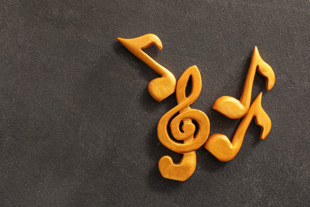 Music notes on dark backgroundの写真素材