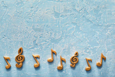 Music notes on color backgroundの写真素材
