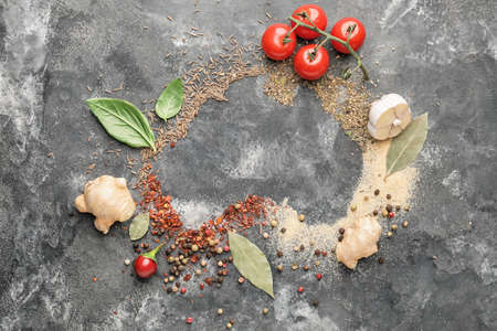 Continent Australia made of spices on gray background