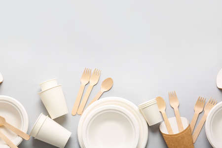 Eco tableware on light backgroundの写真素材