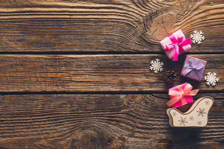 Beautiful Christmas composition on wooden backgroundの写真素材