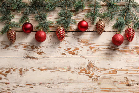 Beautiful Christmas composition on white wooden backgroundの写真素材