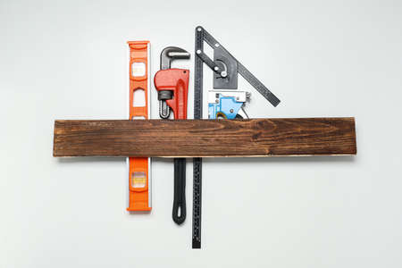 Set of construction tools on light backgroundの写真素材