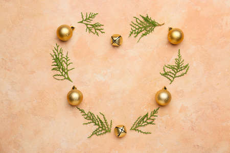 Beautiful Christmas composition on color backgroundの写真素材