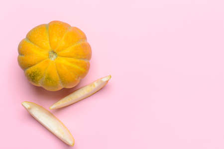 Sweet ripe melon on color backgroundの写真素材