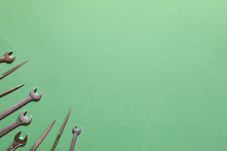 Set of construction tools on color backgroundの写真素材