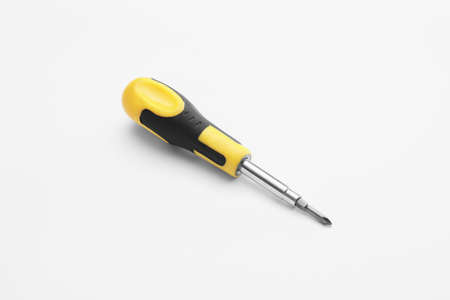 Modern screwdriver on white background
